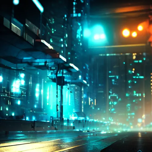 Prompt: a cyberpunk world of technology and magic, cinematic, beautiful lighting, bokeh, 8k, award winning