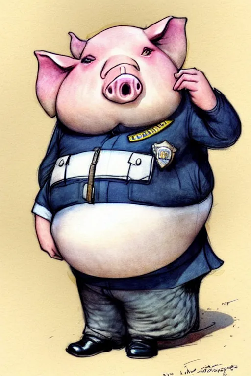 Prompt: ( ( ( ( ( obese rotund cartoon pig wears police uniform. muted colors. ) ) ) ) ) by jean - baptiste monge!!!!!!!!!!!!!!!!!!!!!!!!!!!