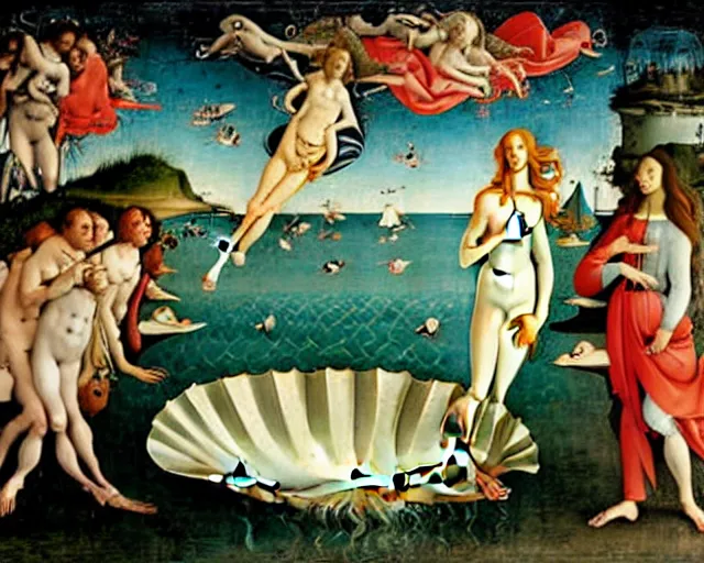 Prompt: THE BIRTH OF VENUS by SANDRO BOTTICELLI painting by Hieronymus Bosch