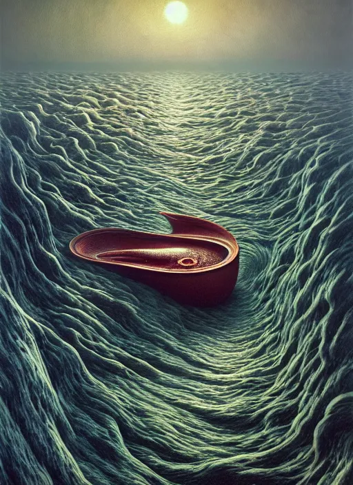 Image similar to hyper detailed 3d render like a Oil painting - blood in the water by Jacek Yerka, Mariusz Lewandowski, Houdini algorithmic generative render, Abstract brush strokes, Masterpiece, Edward Hopper and James Gilleard, Zdzislaw Beksinski, Mark Ryden, Wolfgang Lettl, hints of Yayoi Kasuma, octane render, 8k