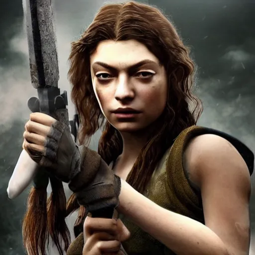 Image similar to lorde as lara croft