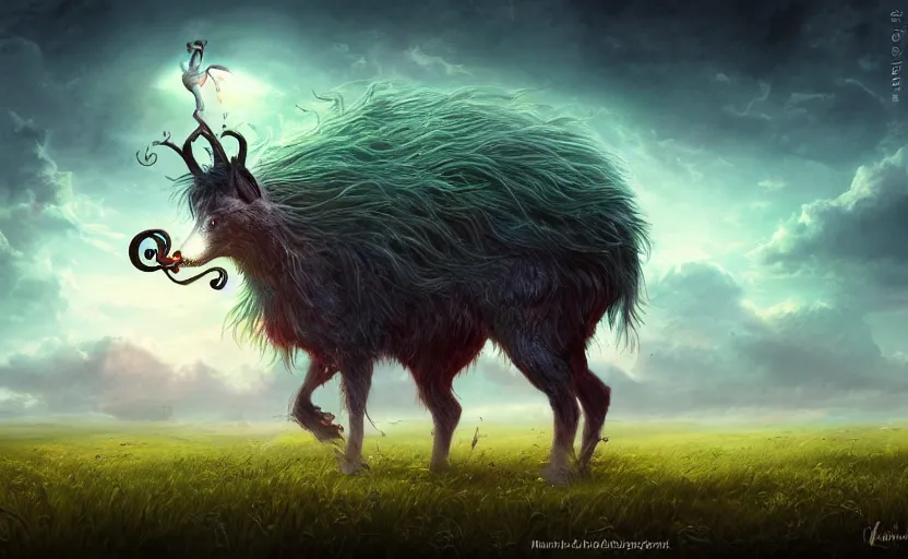 Image similar to a whimsical magical creature in a field, beautiful, cool dynamic lighting, atmospheric, cinematic, highly detailed digital art, painted by scott musgrove