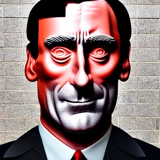 Image similar to uhd statue of john hamm made entirely of spam. spam john hamm. correct face. photo by annie leibowitz.
