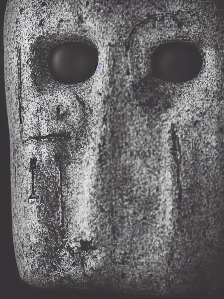 Image similar to closeup of a peaceful friendly cyberpunk rustic robot head, sigma 55mm f/8