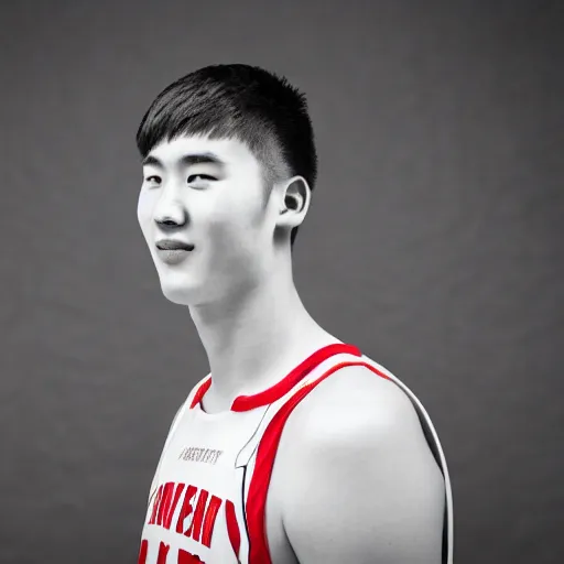 Prompt: a portrait of Jon Havnesköld, a young man living in Luleå, with South Korean lineage, born in 1995 he works as a physical trainer for Luleå Basket and as a production coordinator at a communication agency