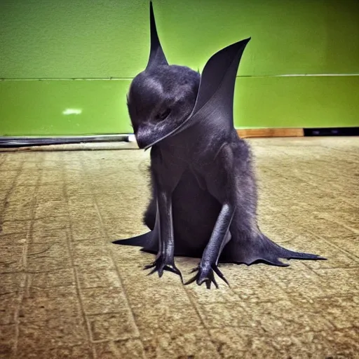 Image similar to sad bat sits at the floor, photo