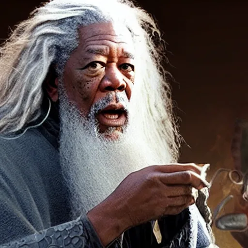 Prompt: Morgan freeman as Gandalf