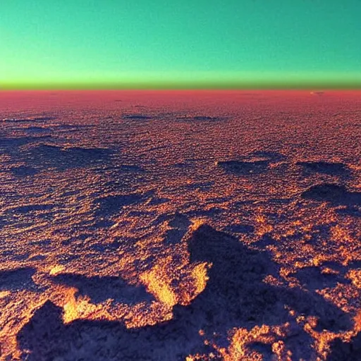 Image similar to Space photograph of the surface of an exoplanet, sharp, very detailed, realisticclouds, exotic endless horizon, beautiful landscape, colorful, award winning photography