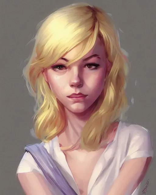 Prompt: portrait of gwen stacy wearing sleepwear, attractive, casual, digital painting, artstation, concept art, smooth, sharp focus, illustration, art by artgerm and greg rutkowski and sakimichan