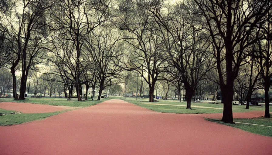 Image similar to 60s movie still of empty royal park, cinestill 800t 50mm eastmancolor, liminal Space style, heavy grain-s 150