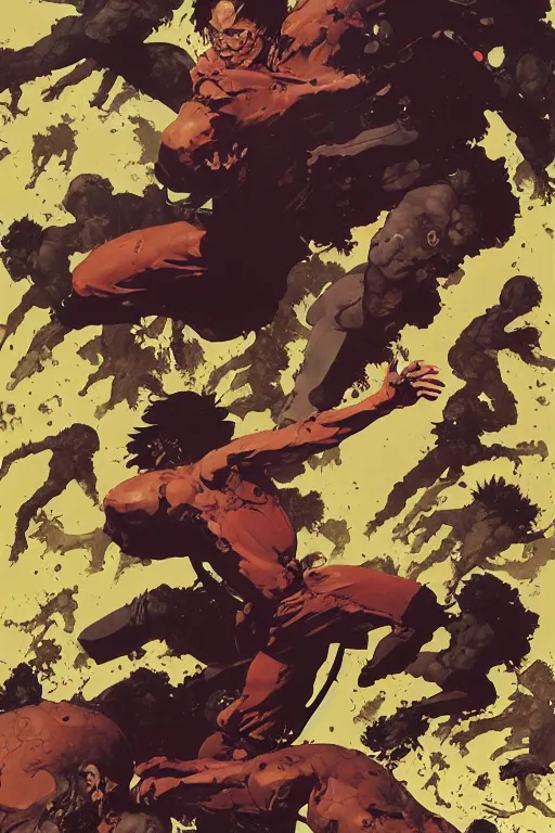 Prompt: full page illustration, tetsuo psychokinesis attack vs tanks, Katsuhiro Otomo, Phil hale, Mike Mignola, Ashley wood, Ilya repin, frank frazetta, 8k, hd, high resolution print