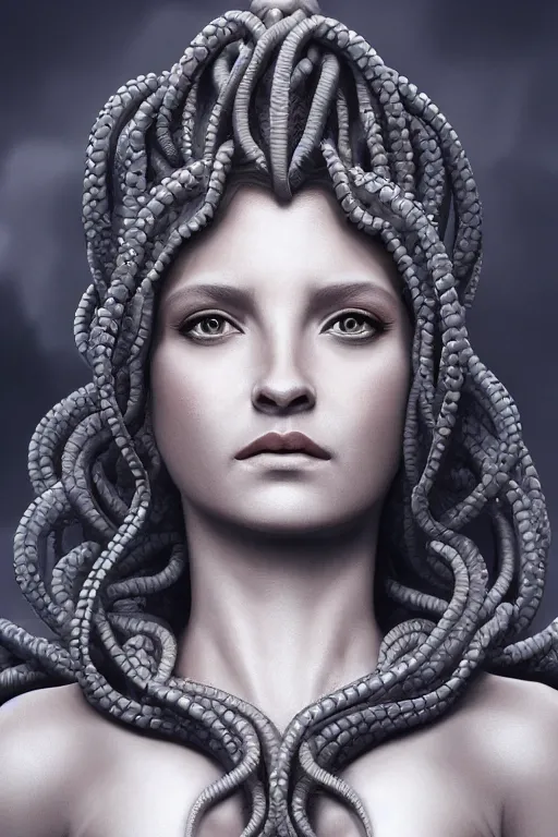 Image similar to a detailed matte portrait of medusa mother of the gorgons, trending on artstation, photorealistic, cgi, 8 k