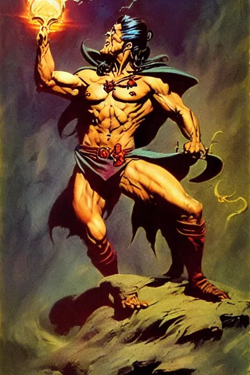 Image similar to frank frazetta style wizard casting magic