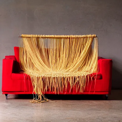 Image similar to a cooked spaghetti sofa
