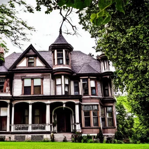 Prompt: exterior of haunted victorian house with ghosts