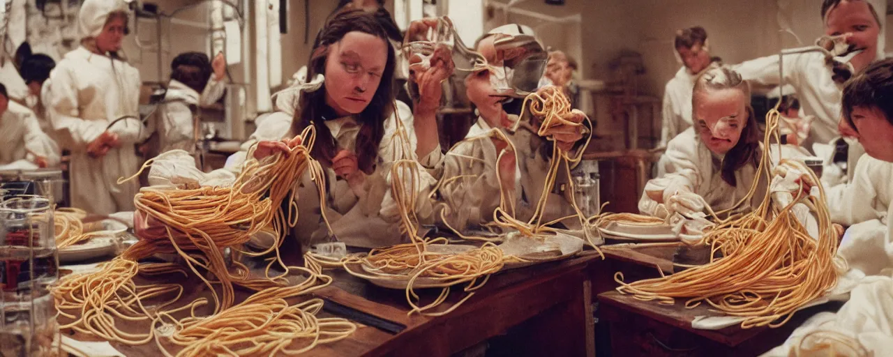 Image similar to the scientific revolution, spaghetti inspiration, aesthetic!!, small details, facial expression, intricate, canon 5 0 mm, wes anderson film, kodachrome, retro