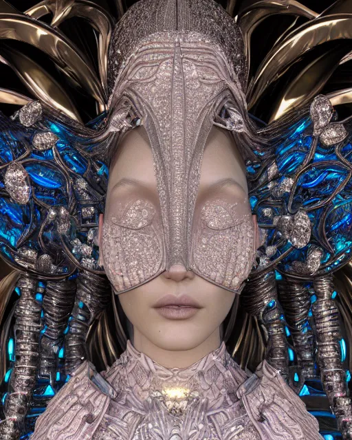 Image similar to a highly detailed metahuman 4 k close up render of an alien goddess bella hadid monument renaissance in iris van herpen dress schiaparelli in diamonds crystals swarovski and jewelry iridescent in style of alphonse mucha gustav klimt trending on artstation made in unreal engine 4