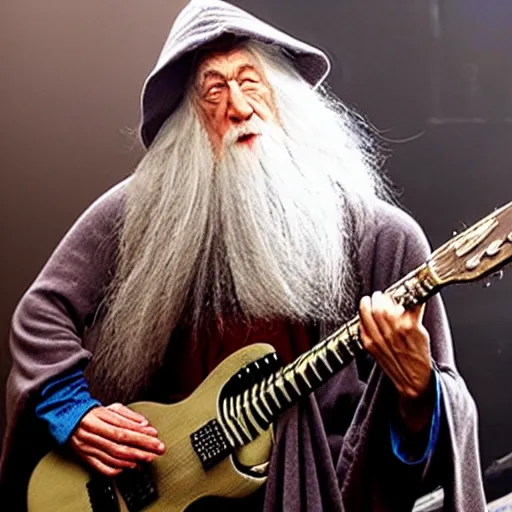 Image similar to gandalf playing the guitar on stage