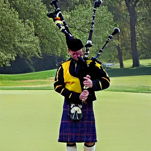 Prompt: a yellowjacket hornet playing bagpipes on a golf course, realistic, hyper realistic, intricate