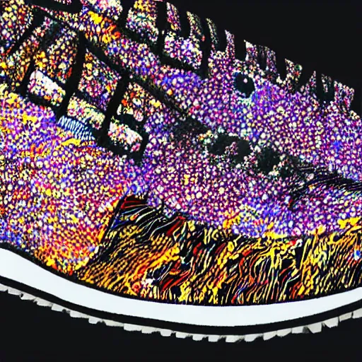 Prompt: Ultra detailed sneakers designed by Pol Pot, superresolution, HDR, futuristic sneakers