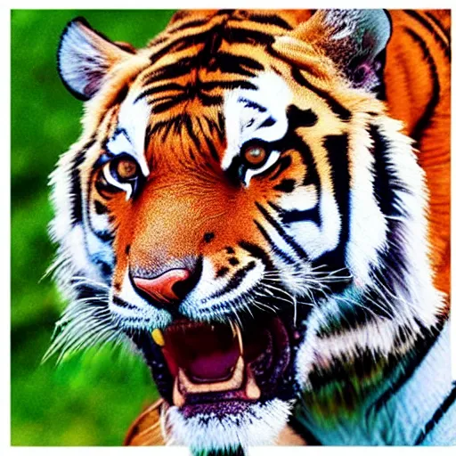 Image similar to “tiger stretching facing towards the camera, photo realism, 8k”