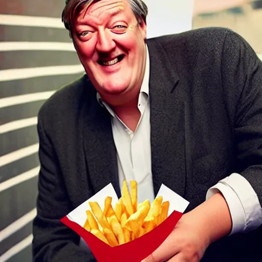 Image similar to ( ( stephen fry ) ) is [ made of ] [ french fries ] hybrid intercross mix