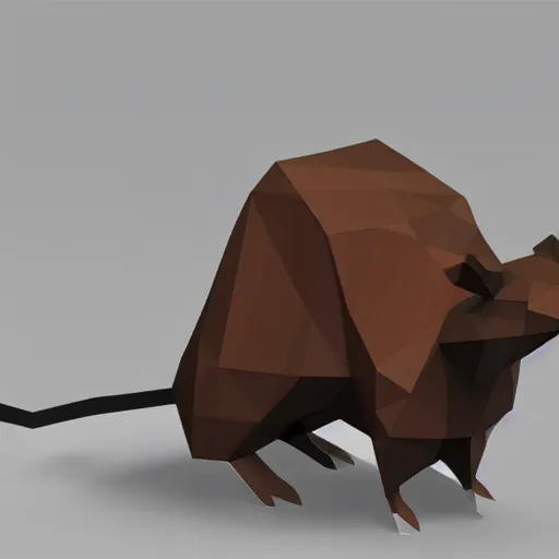 Image similar to low quality spinning rat, 3d low poly, captioned