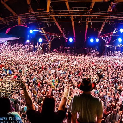 Prompt: fallen Bigfoot band Sasquatch concert big rock arena show Sasquatch on stage