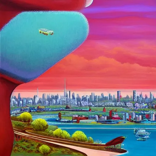 Image similar to Beautiful city of the distant future in harmony with nature. Nice colour scheme, soft warm colour. Beautiful painting by Lurid. (2022)