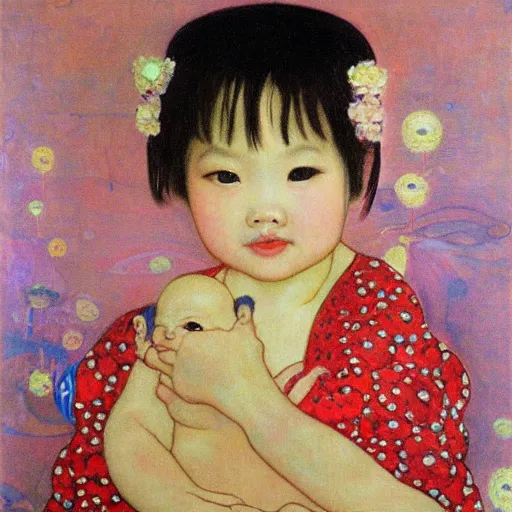 Prompt: asian baby girl, art by Klimt