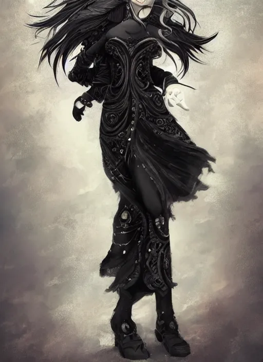 Image similar to wide angle beautiful full body portrait of a strong male anthropomorphic anthro border collie fursona wearing an ornate black dress and standing in a courtyard, character design by charlie bowater, henry asencio, and ross tran, furry art, furaffinity, beautiful, glamor pose, detailed, aesthetic, trending on artstation