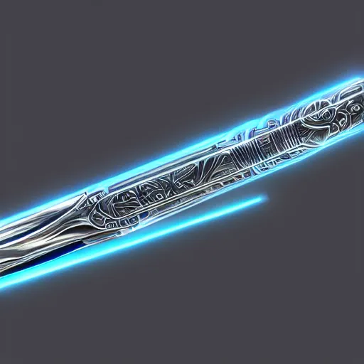 Prompt: professional concept art of a futuristic sword, super detailed, intricate, neon light blue color, dramatic light, weapon studio, trending on artstation 8 k hd