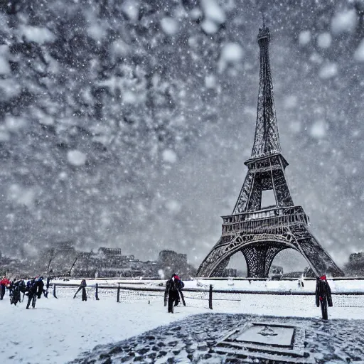 Prompt: Eiffel tower melting in Paris under the snow