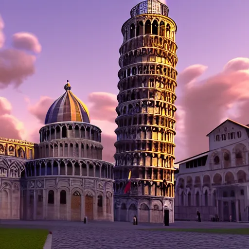 Prompt: city landscape of the leaning towers of pisa, digital art unreal engine 4 k 8 k ultrahd