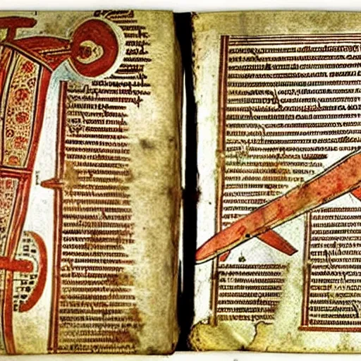 Prompt: ancient greek manuscript with pictures of airplanes