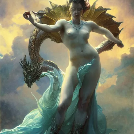 Image similar to stunning dynamic pose full body celestial goddess of dragons, 8k highly professionally detailed, hdr, CGSociety, dark fantasy, dynamic lighting, cinematic composition, glow, pristine, smooth, cosplay, elegant, sharp focus, DAZ, art by alphonse mucha and greg rutkowski and Francisco Goya,