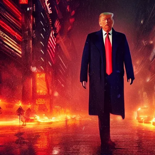 Prompt: Donald Trump in Blade Runner 2049, cinematic film still