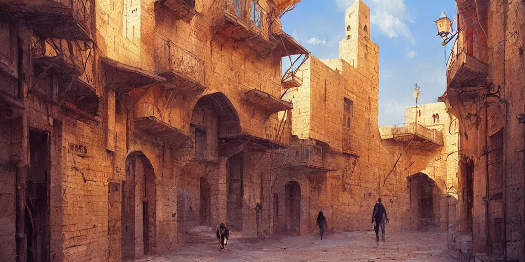 Image similar to mardin old town, oil painting by jordan grimmer and marc simonetti