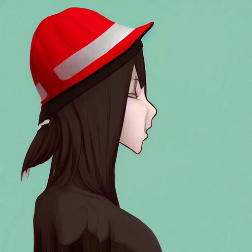 Prompt: highly detailed, teenage girl in a tall black hat with red strip, profile face, digital art, gray scale, anime style