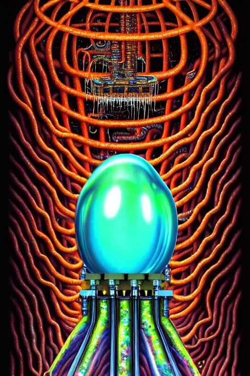 Image similar to a photorealistic painting of the transparent jelly blob nightmare industrial horror machine electronic chemistry by johfra bosschart, lisa frank, dark fantasy art, high detail, trending on artstation