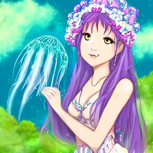 Prompt: Jellyfish Princess in the style of wlop