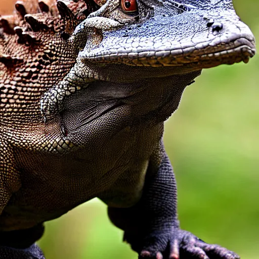 Image similar to a Komodo-Dragon with the armor of a pangolin, national geographic photograph