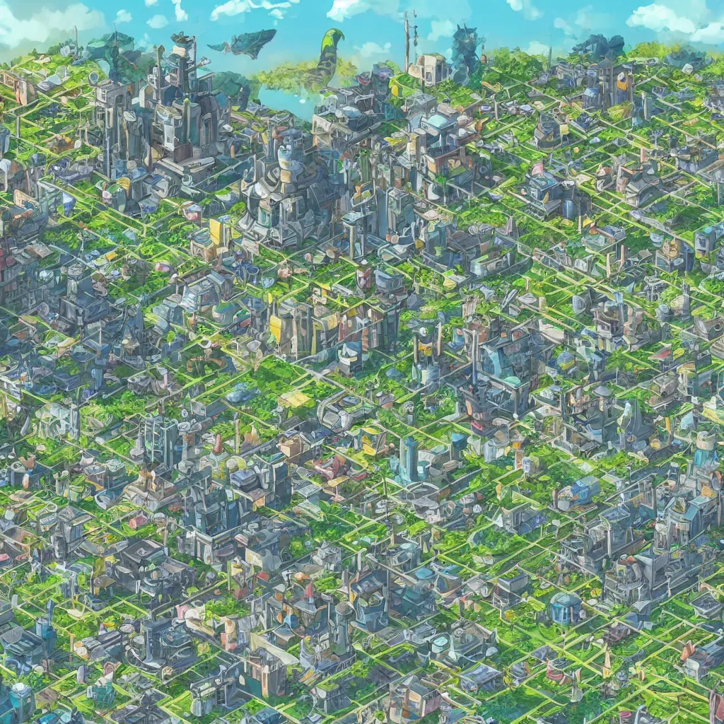 Prompt: a view of a solarpunk city in the style of studio ghibli