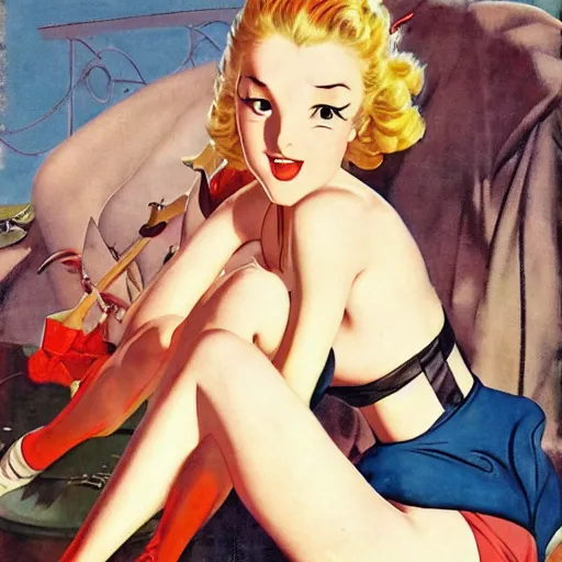 Prompt: Anime art by Gil Elvgren and Sakimichan and Enoch Bolles