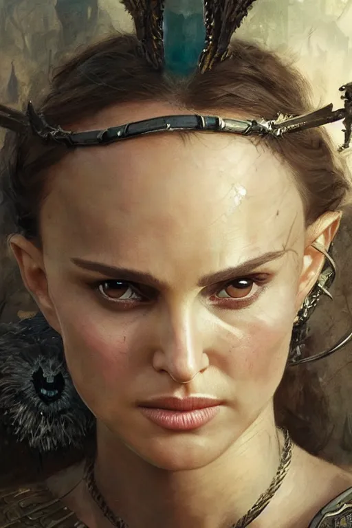 Image similar to natalie portman, legendary warrior, heroic, lord of the rings, tattoos, decorative ornaments, battle armor, by carl spitzweg, ismail inceoglu, vdragan bibin, hans thoma, greg rutkowski, alexandros pyromallis, perfect face, fine details, realistic shading photorealism