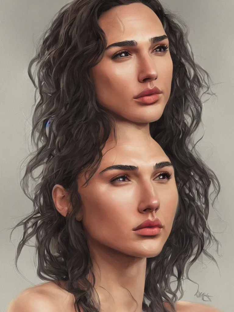 Image similar to a beautiful portrait of gal gadot by Karmen loh and, detailed, proportional, trending on art station, 4k