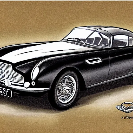 Prompt: illustration of a vintage aston martin