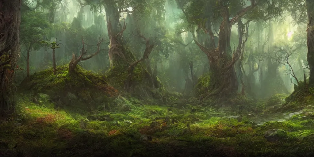 Image similar to beautiful matte painting of a fantasy forest