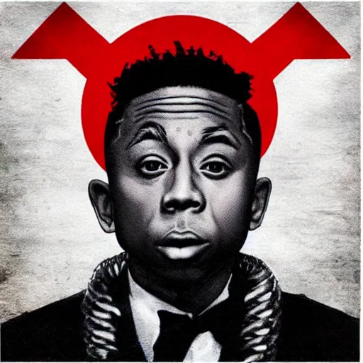 Image similar to “ lil wayne with a little bruce wayne, north korean propaganda poster, album cover ”