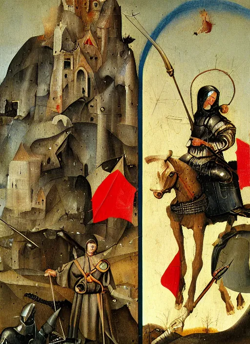 Image similar to joan of arc painted by hieronymus bosch, detailed digital art, trending on Artstation